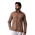 Buy Sanganeri Walnut Brown Hunting Styled Printed Shirt Men Artistic Outdoor